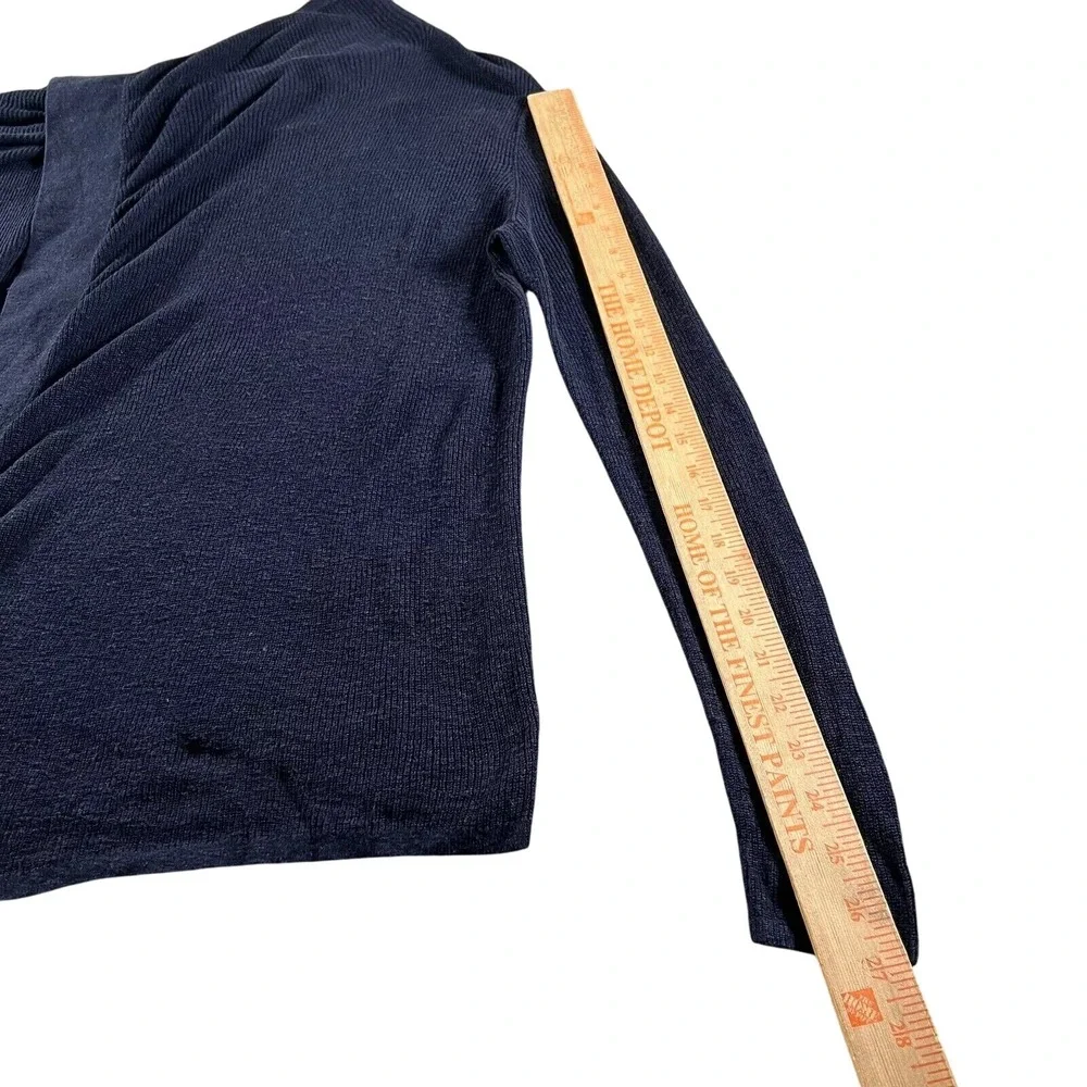 Loft Sweater Womens Size M Blue Linen Open Front Minimalist Draped Waterfall‎